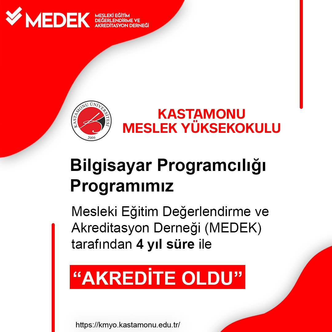 Programımız Mesleki Eğitim Değerlendirme ve Akreditasyon Derneği tarafından (MEDEK) Akredite Oldu