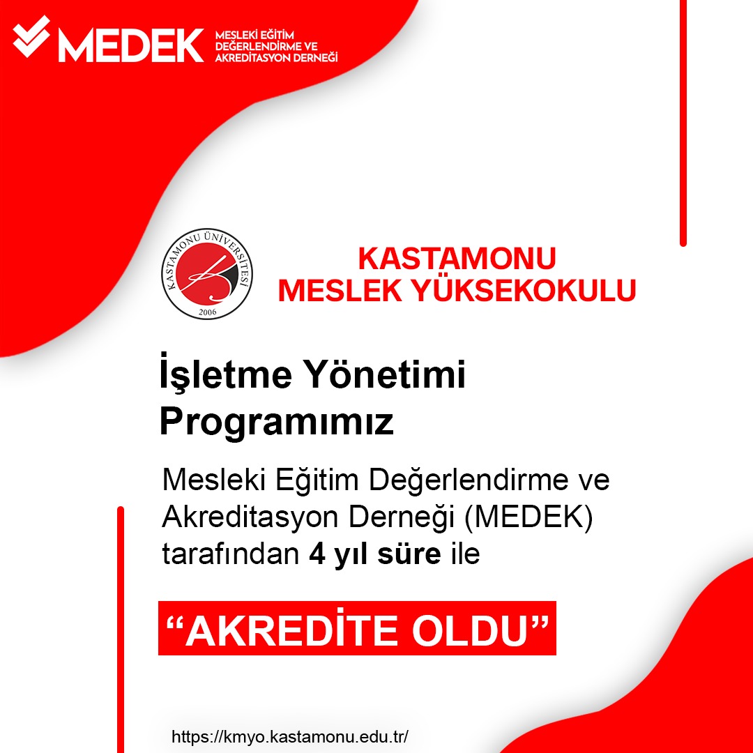 Programımız Mesleki Eğitim Değerlendirme ve Akreditasyon Derneği tarafından (MEDEK) Akredite Oldu