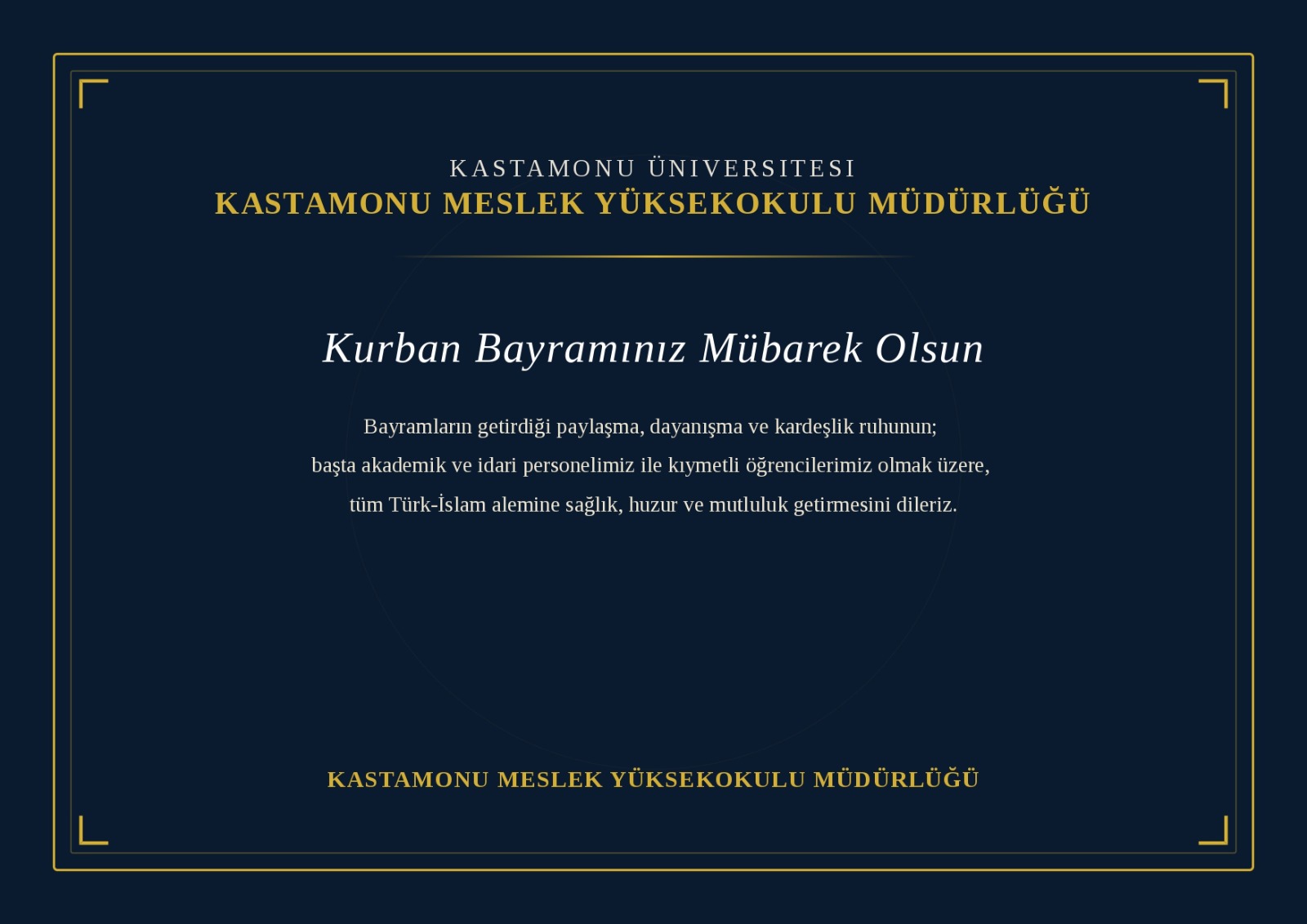 Meslek Yüksekokulu Müdürlüğümüzün Kurban Bayramı Tebrik Mesajı