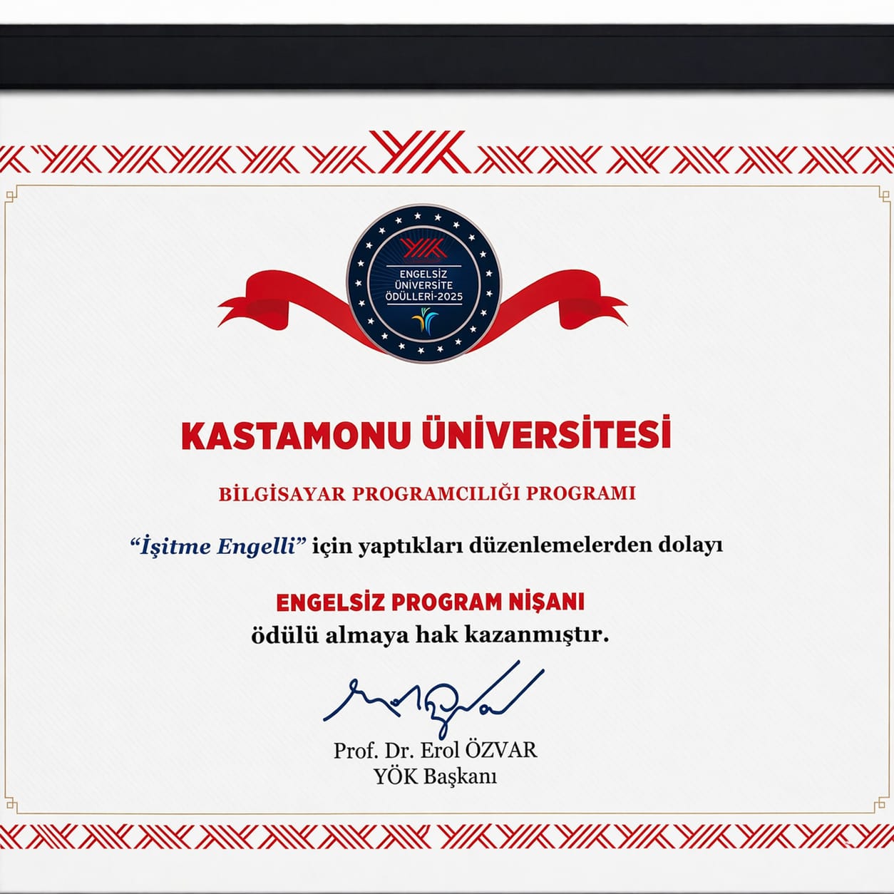 Bilgisayar Programcılığı Programı’na “Engelsiz Program Nişanı” Ödülü